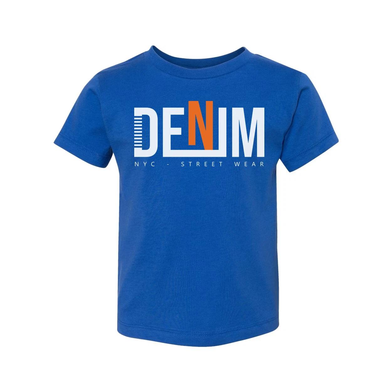 Denim Graphic T Shirt With Bold Orange N Logo NYC Streetwear Unisex Tee For Ever S