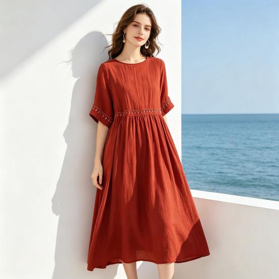Vestido de Verano para Mujer Talla Grande Boho Manga Corta Cuello Redondo Suelto Largo Casual Fluido Playa Vestido Línea A
