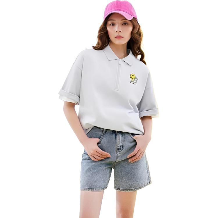 Anta X Smileyworld Collaboration Logo Letter Smiley Print Short Sleeve Polo Shirt Unisex Polo Shirts White-Mist-Gray 152328141-1
