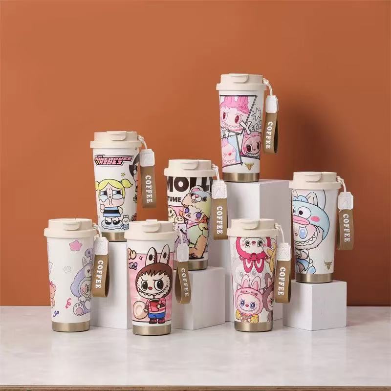 304 Stainless Steel Thermos Cup Cartoon Pattern Portable Lily of The Valley Cup Girls High Value with Straw