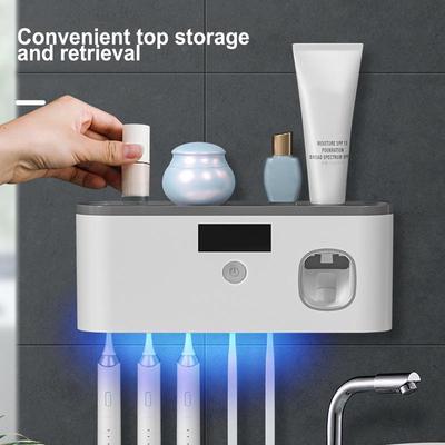 Soporte de cepillo de dientes para pared para baño Organizador de cepillos de dientes UV Dispensador de pasta de dientes Recargable por USB 5 ranuras Suministros de baño