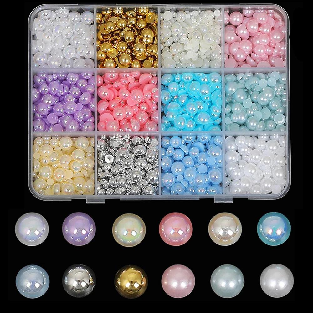 12Grids/Box Mixed Resin Bowknot Nail Charms 3D Colorful Bow Kawaii Rhinestone Nail Art Decorations DIY Manicure Parts Pen Tweeze