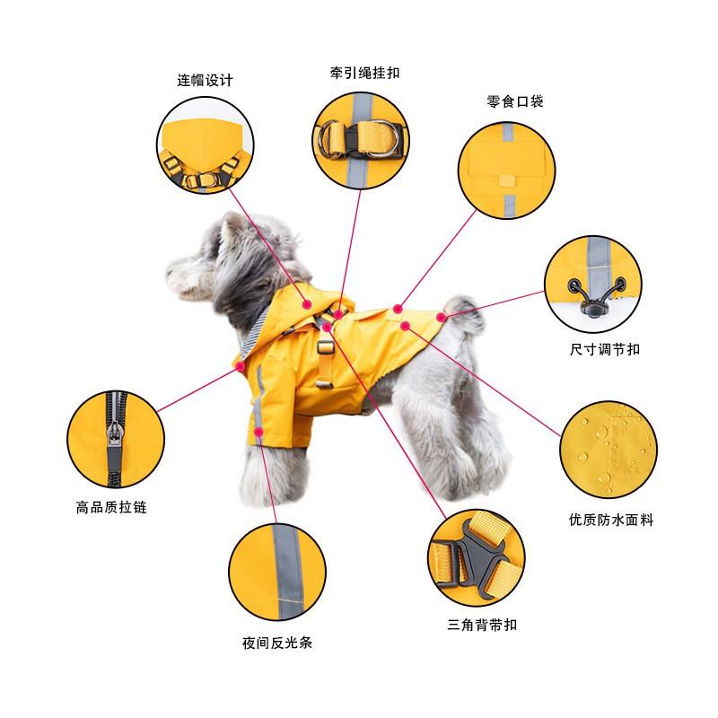 Waterproof Hooded Raincoat Small To Medium Dogs With Reflective Stripes Leash Clip