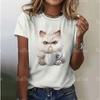 Summer Round Neck T-shirt with 3D Digital Printed Short Sleeves for Cats Loose Comfortable Round Neck T-Shirts Women’s