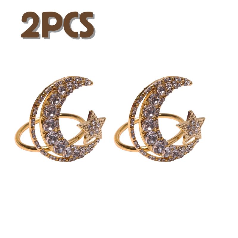 1-30PCS Ramadan Napkin Ring Set Gold Star Moon Design Alloy Crystal Metal Hollow For Holiday Tableware Durable Holder