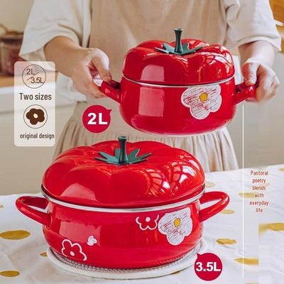 Shu Ke Enamel Floral Tomato Pot