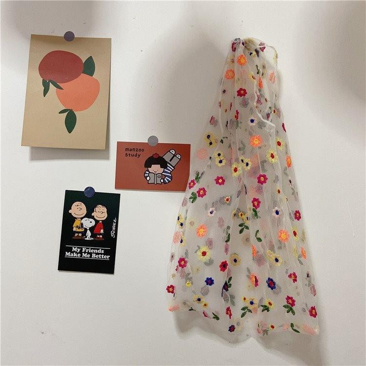 Charming Multi-color Floral Embroidery Mesh Bag Delightful Soft Handheld Purse For Women