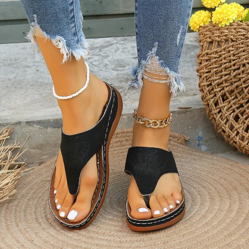 Summer large size toe wear beach sandals flat bottom thick bottom slope heel slippers women