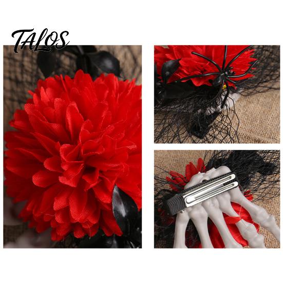 Decorative Plastic Pins Gothic Skeleton Hand Flowers Hair Clip with Black Mesh, Halloween Jewelry Skull Bone Claw Hairpin for Girls,Women, Party