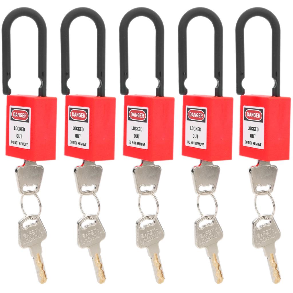 5 Sets Lockout Lock 38mm Nylon Engineered Dustproof Security Padlock for Industrial SiteRed