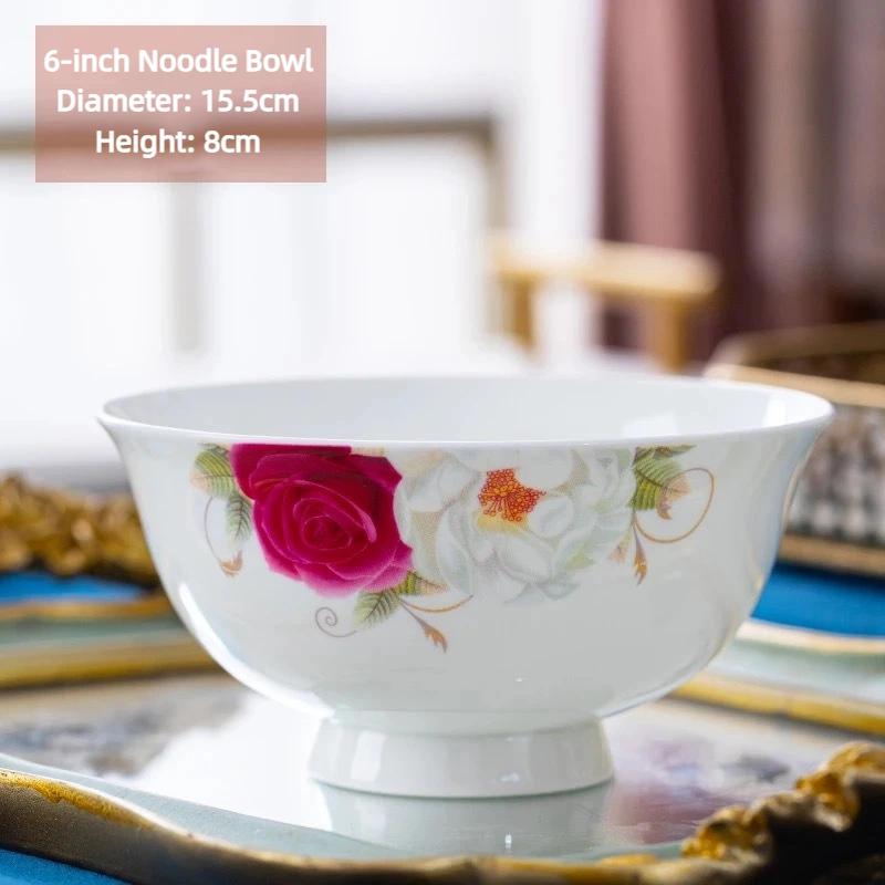Jingdezhen Bone China Noodle Bowl – 6 Inch Heat-Resistant Footed Porcelain Bowl