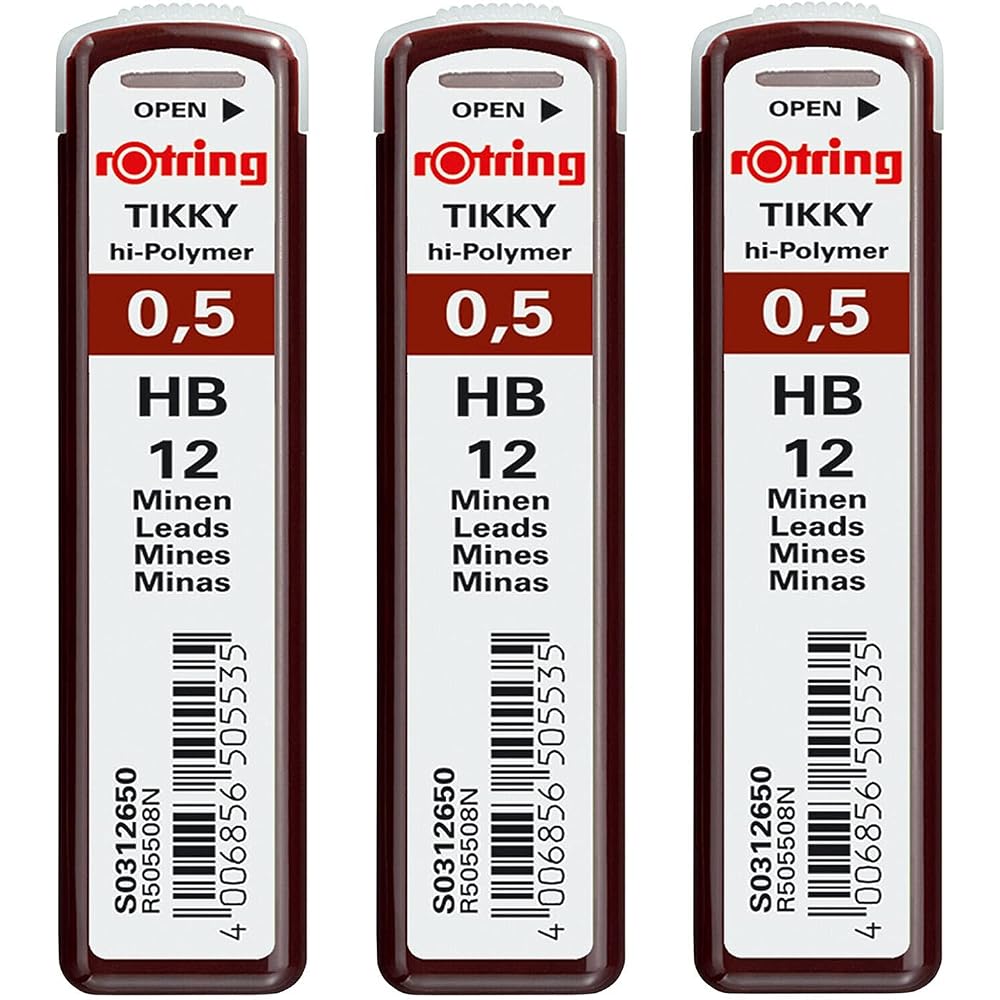 DrWriting HB Rotring Tikky Polymer Wire for Mechanical Pencils 0.5mm HB Black 12 Tubes (Pack of 3...