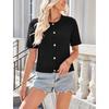 Women European Style Short Sleeve Button Front Cropped Round Neck Knitted Cardigan Sweater