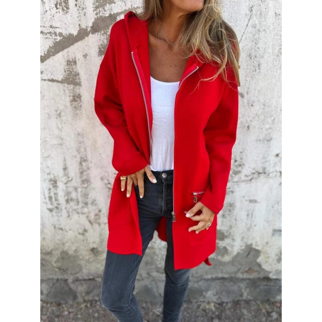 Fall Winter Women's Oversized Long Sleeve Hooded Mid-length Cardigan Coat Casual Fashion Outerwear for Women