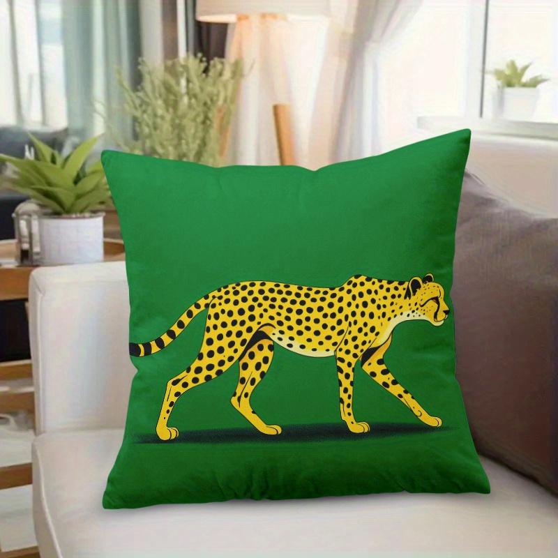 Pillowcase 1Pc, Cheetah Walking, Printed Holiday Theme Cushion Cover With Hidden Zipper, Suitable For Sofa, Living Room, Office,