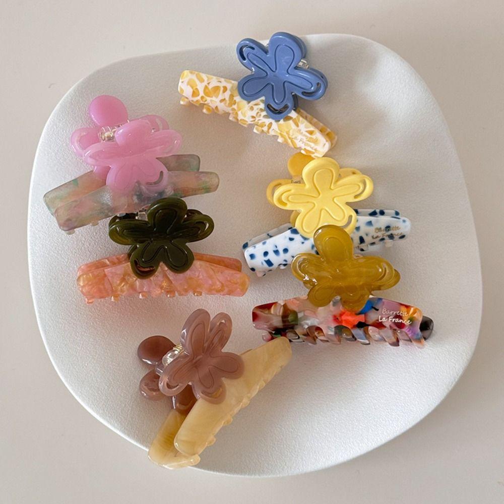 Colorful Flower Hair Clip Floral Design Acetate Shark Clip Acetic Acid Hair Claw Streetwear