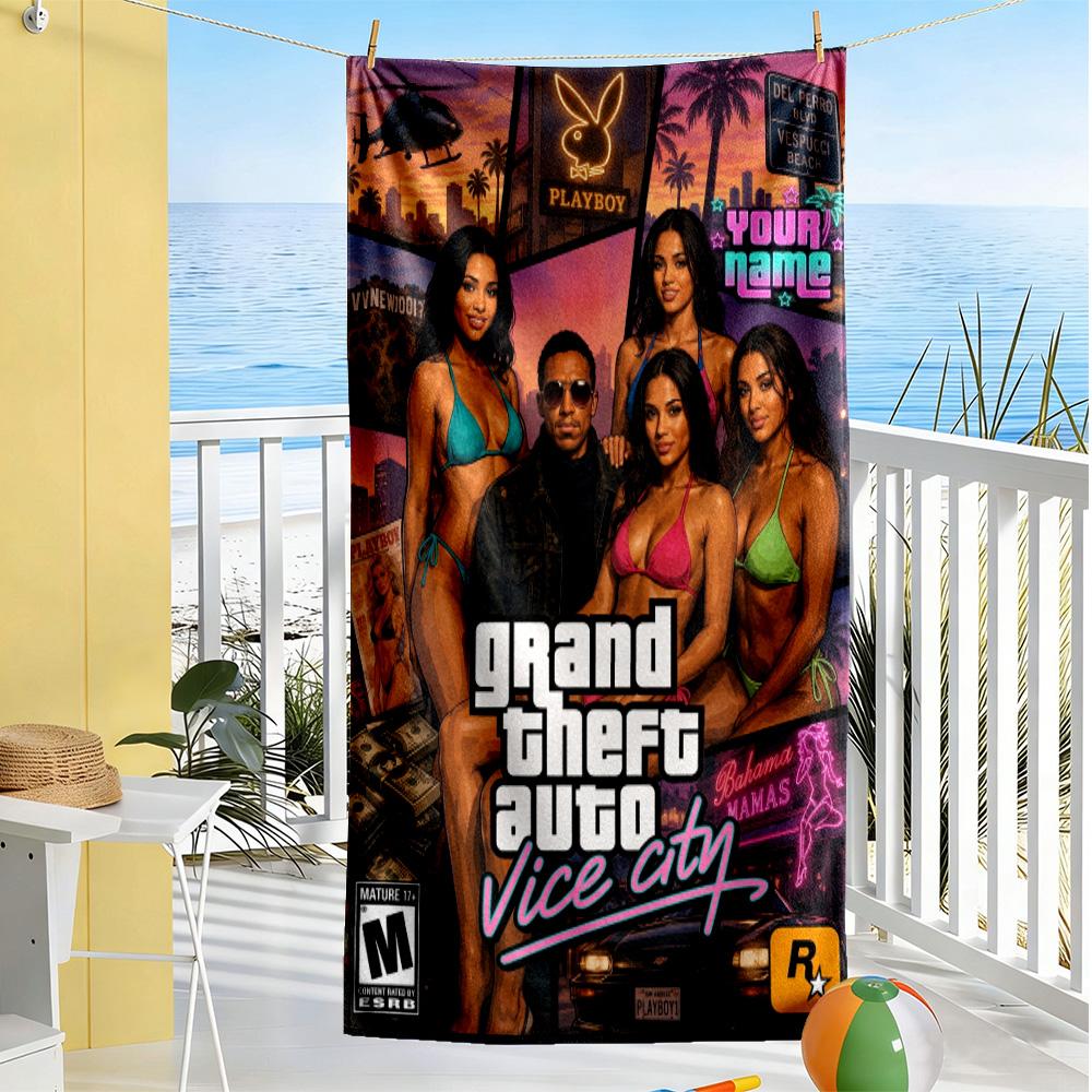 Grand Theft Auto Customizable Name Beach Towel Super Soft & Absorbent Suitable for Swimming Gym Camping Yoga Vacation