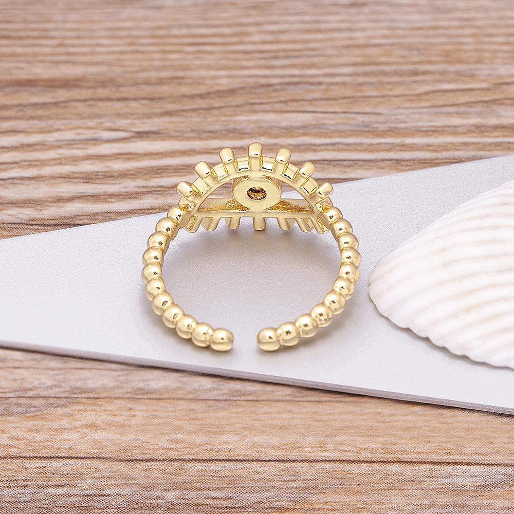 Fashion Bohemian Lucky Turkish Evil Eye Rhinestone Open Rings For Women Vintage Boho Adjustable Ring Copper Zircon Party Jewelry