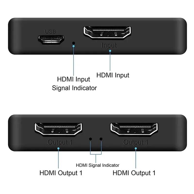4K 30Hz HDMI Splitter 1x2 HDMI Switch 1 In 2 Out Video Distributor Splitter 1080P Dual Display for TV PC Laptop Monitor Projector HDTV DVD PS3 Xbox