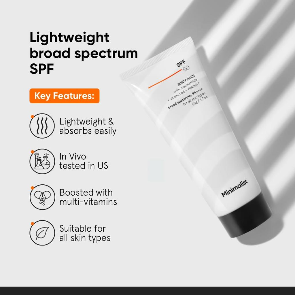 Minimalist Sunscreen SPF 50 PA++++ Lightweight Broad Spectrum UV Protection For Men & Women 100g