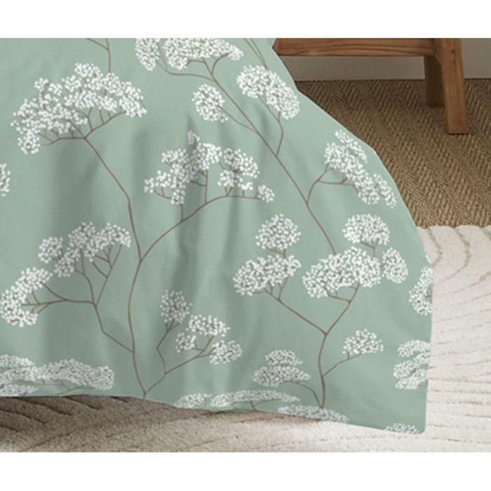 3-Piece Reversible Duvet Cover Set for 240 X 220 Cm Bed "Landscape Mint" Pure Cotton - -