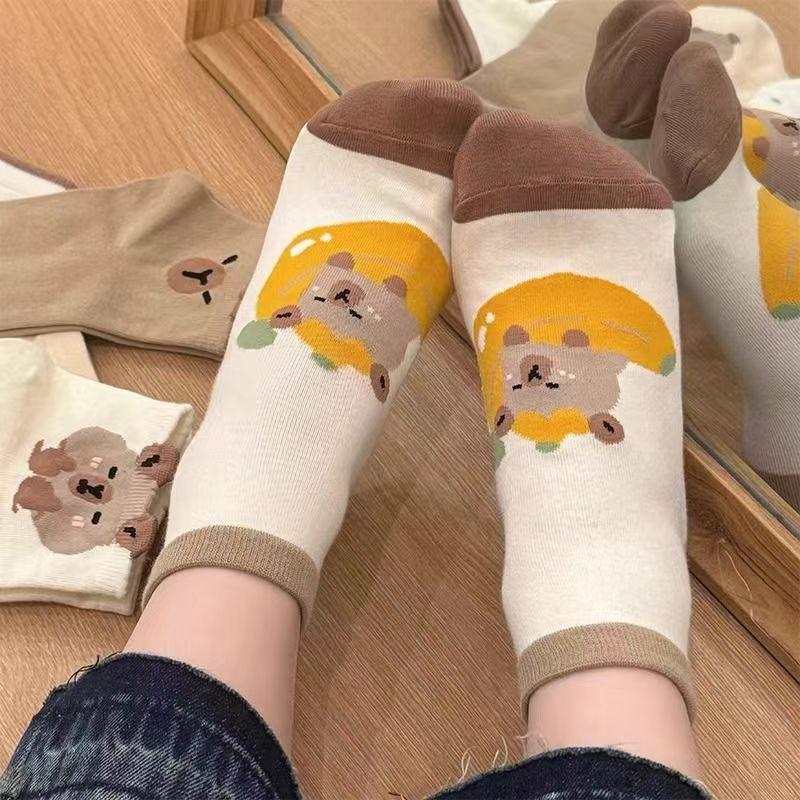 SCIONE Cute Kapibala Socks Women Socks Trend Cotton Socks Spring and Summer Thin Cartoon Low Socks Short Tube