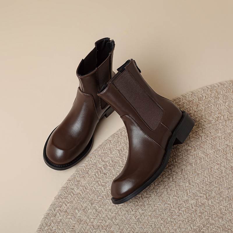 Krazing Pot Microfiber Autumn Winter Shoes Low Heels Size 43 Chelsea Boots Back Solid Color Preppy Style Ankle Boots