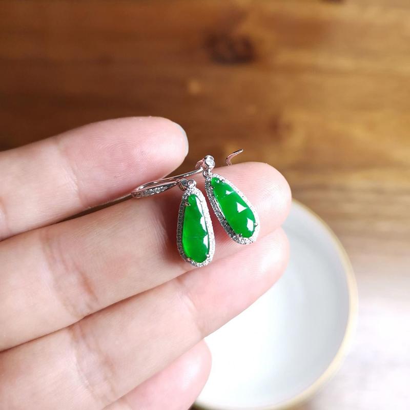 

New Inlaid Natural Hetian Chalcedony Bean Earrings For Women Chinese Style Exquisite Retro Jewelry