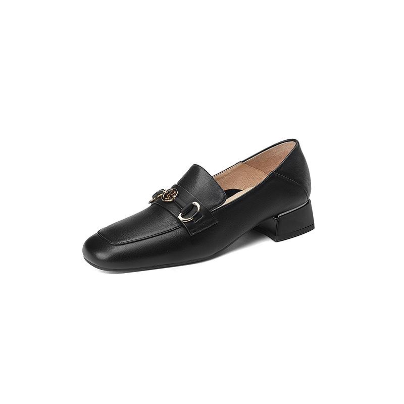 2025 New Versatile Single Shoes Thick Heel British Small Leather Shoes Genuine Leather Medium Heel Women's Shoes One Pedal Loafers Women
