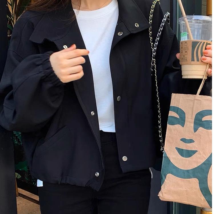 Women's Casual Stand Collar Jacket - Lightweight Solid Color for Spring/Autumn