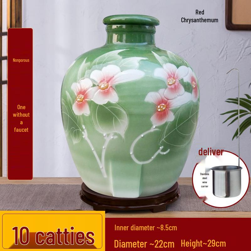 Jingdezhen Ceramic Wine Jar – Sealed, 10/20/50 Jin, Ideal for Cellar Storage & Wine Soaking.