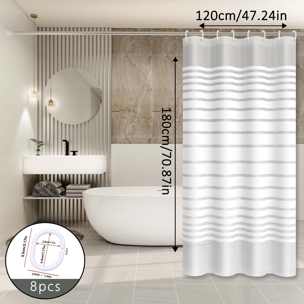 Simple White Striped Shower Curtain, Bathroom Dry And Wet Separation Partition Curtain, Easy To Clean, Rental House Essential