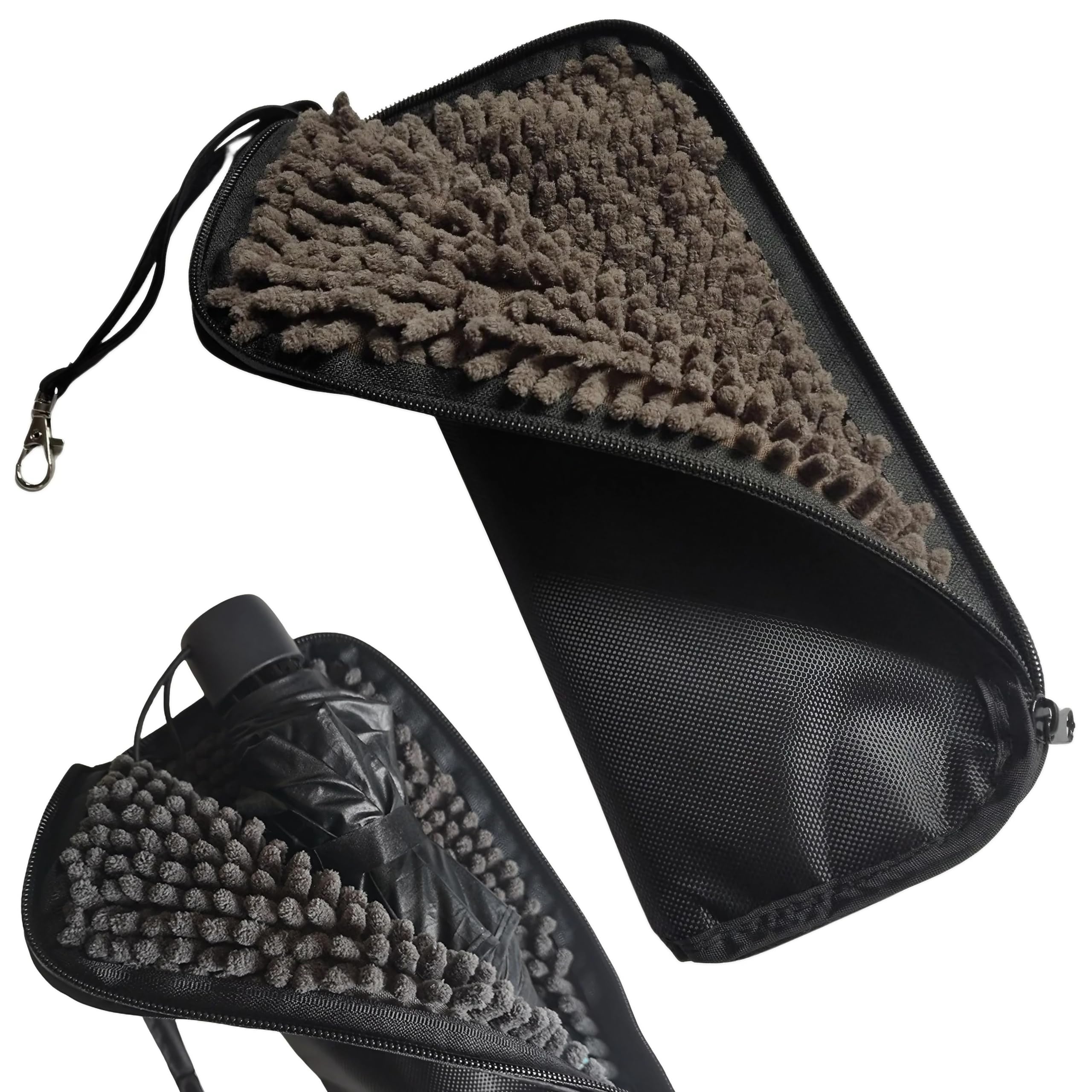 

East Leaf Folding Umbrella Holder for Car/Bag, Water-Absorbent Umbrella Cover, Hanging Storage Case, Microfiber Material, Gray, Compact