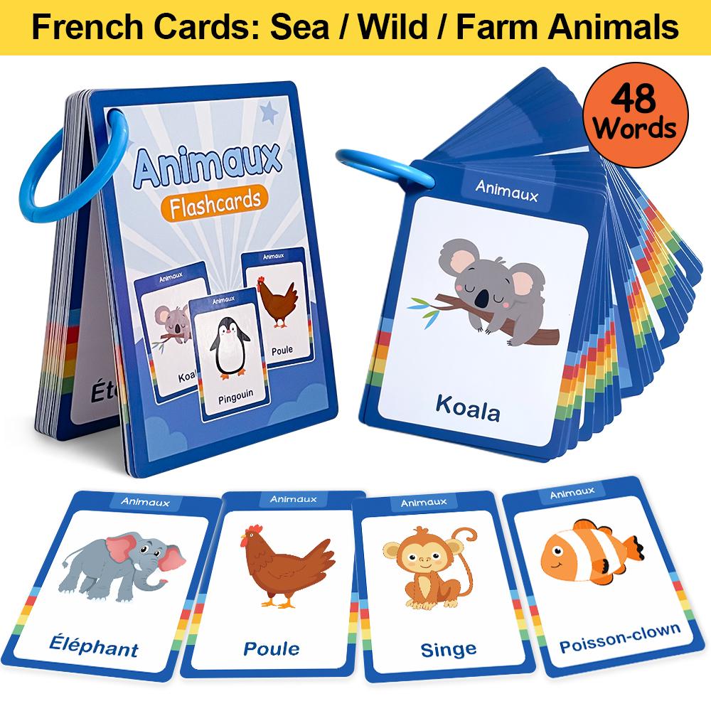 Food / Animals / Fruits / Body Parts French Words Learning Cards for Kids Early Language Skill Classroom Activities Memory Games