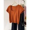 Spring and summer new square neck thin knitted sweater top women's fashion solid color gentle temperament simple bottom T-shirt