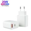 Certified Fast Charging PD 20W QC3.0 Charger USB-C Travel Power Adapter Dual Port Charger for IPhone Android
