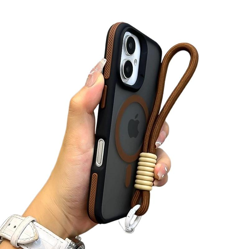 Luxus mit Lanyard Magsafe Mattes Durchscheinendes Case für iPhone 16 12 13 14 11 15 Pro Max Plus Magnetische Kabellose Ladehülle