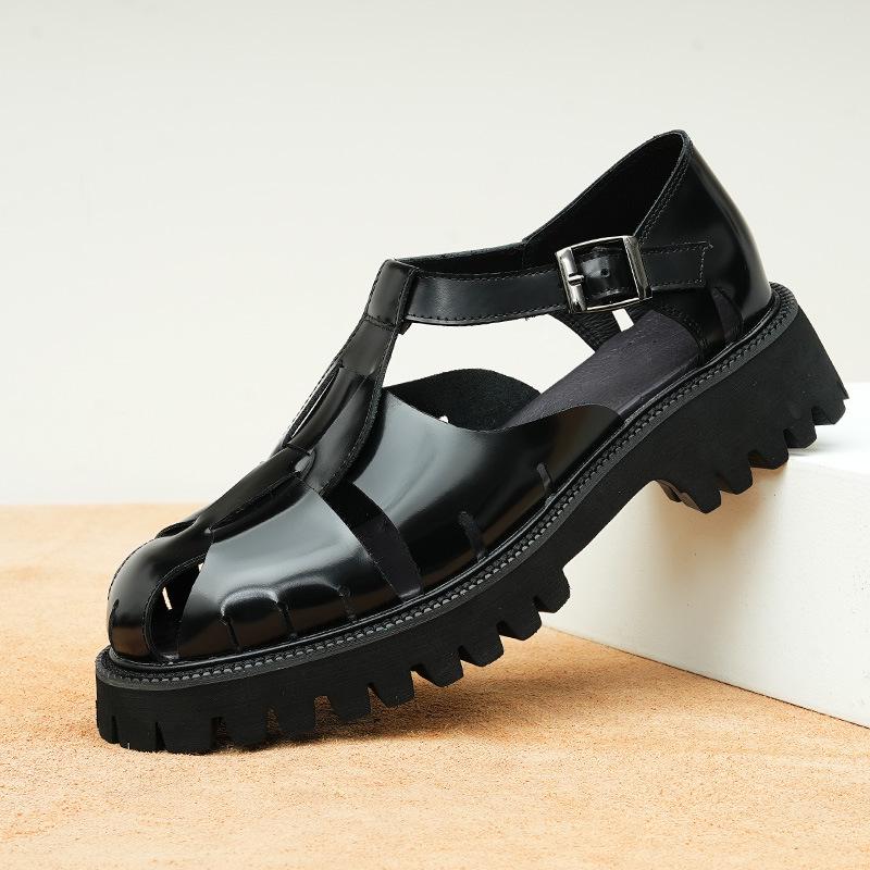 Men`s Shiny Leather Roman Style Sandals