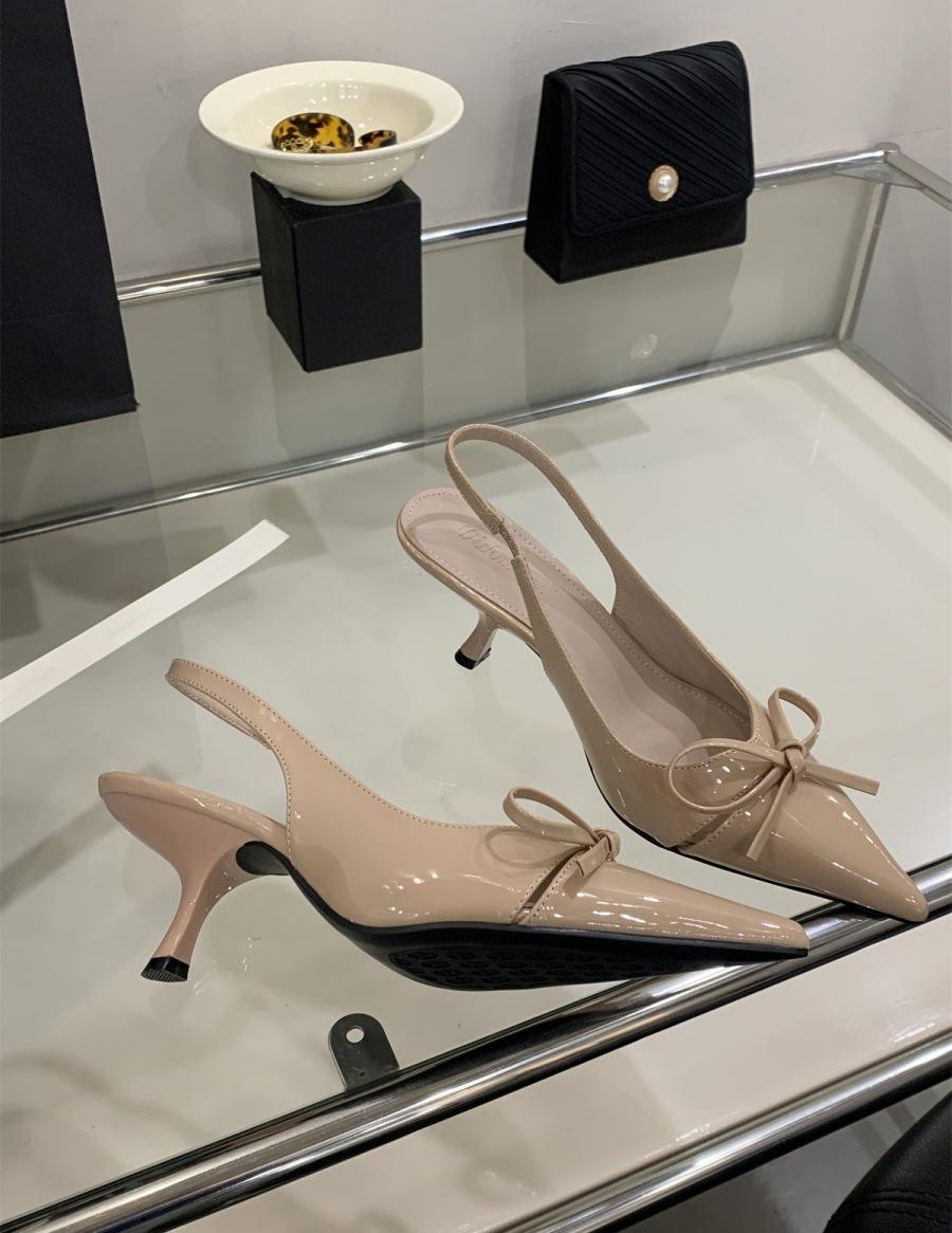 

2025 new French temperament pointed bow high heels fairy style thin heel bag head back strap sandals 39 телесный