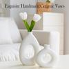 White Ceramic Vase Set of 2 for Home Decor, Round Matte Donut Vases for Pampas Grass, Nordic Style Flower Vases for Living Room Table Office Bedroom