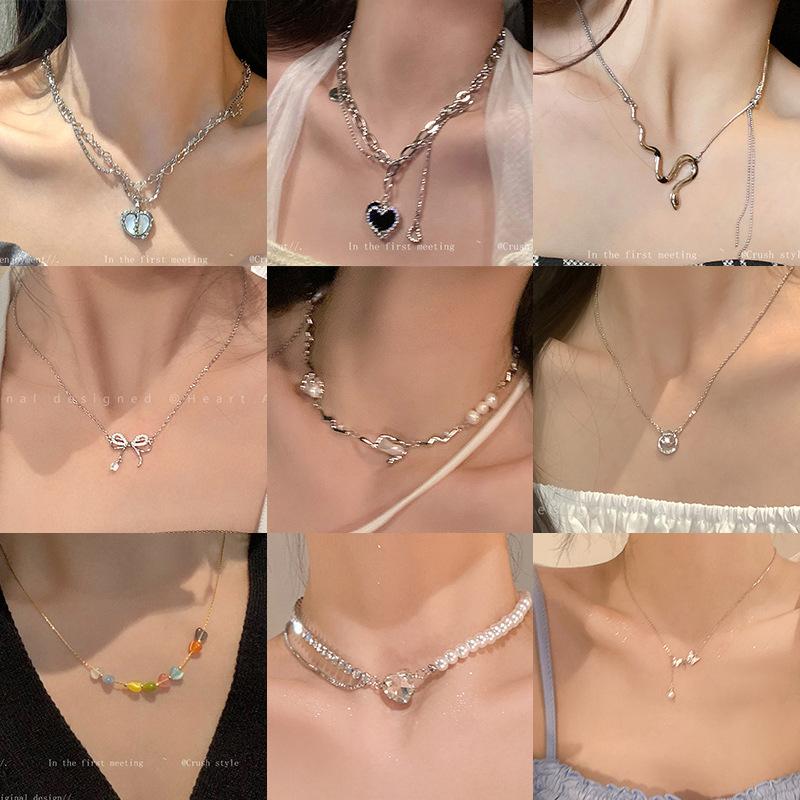 Ins Wind Pearl Necklace Design Collarbone Chain Love Pendant Jewelry
