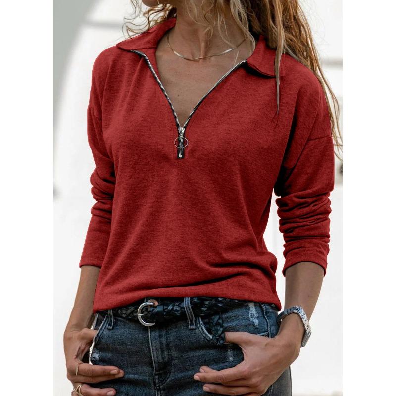 BITCED Women's Fashion Casual Solid Color Print Long Sleeve V-Neck Blouses & Shirts