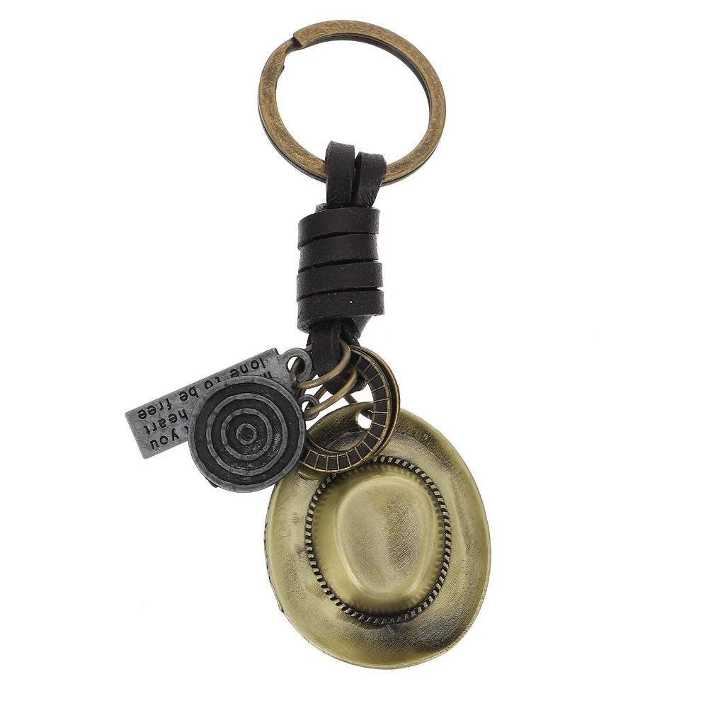 Kovová Vintage Klíčenka s Kloboukem Hovězí Kůže Vintage Kovová Klíčenka na Auto Kovbojský Klobouk Klíčenka Muž