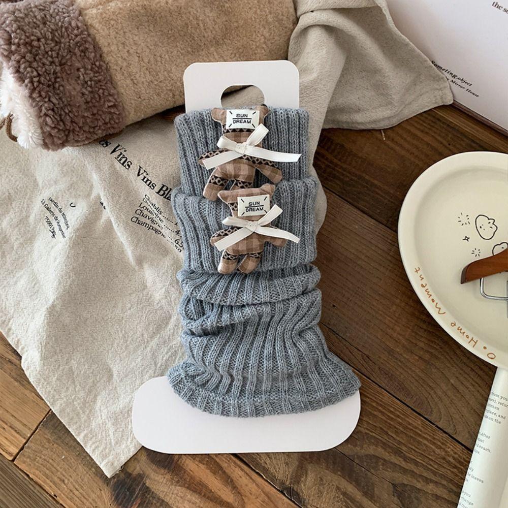 Y2K Horse Doll Leg Warmers Sweet Women's Stockings Rabbit Knit Bear Bow Leggings  Autumn