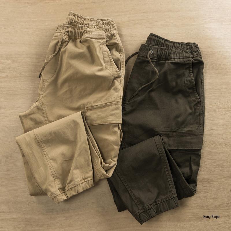 Autumn Micro-Elastic Khaki Retro Lace-Up Men's Casual Overalls