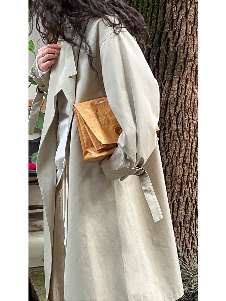 Johnature Herbst Britischer Minimalistischer Trenchcoat Damen Modisch Lässig Lang Vielseitiger Trench
