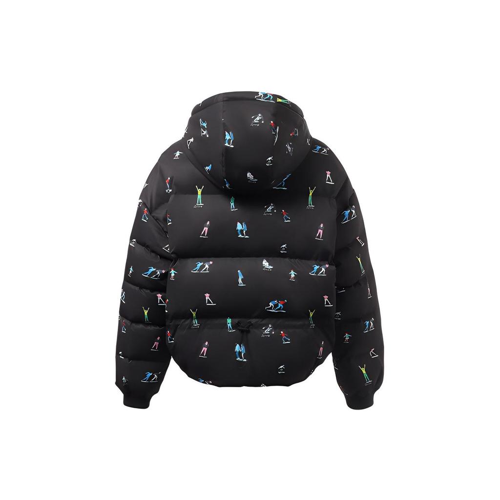 Li Ning Sports Lifestyle Series All Over Print Loose Fit Hooded Down Jacket Women Outerwear Black AYMR050-2