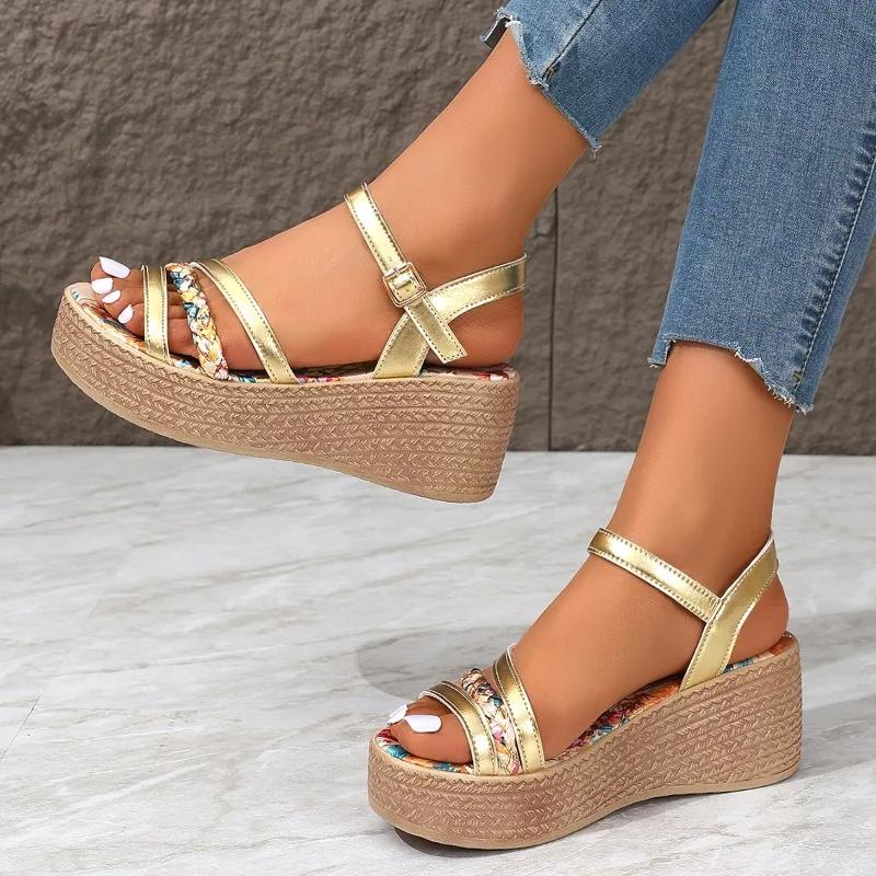 Fashion 2024 Hot Sale Shoes for Women Ankle Strap Women's Sandals Summer Rome Open Toe Solid Outdoor Casual Beach Platform Sandals