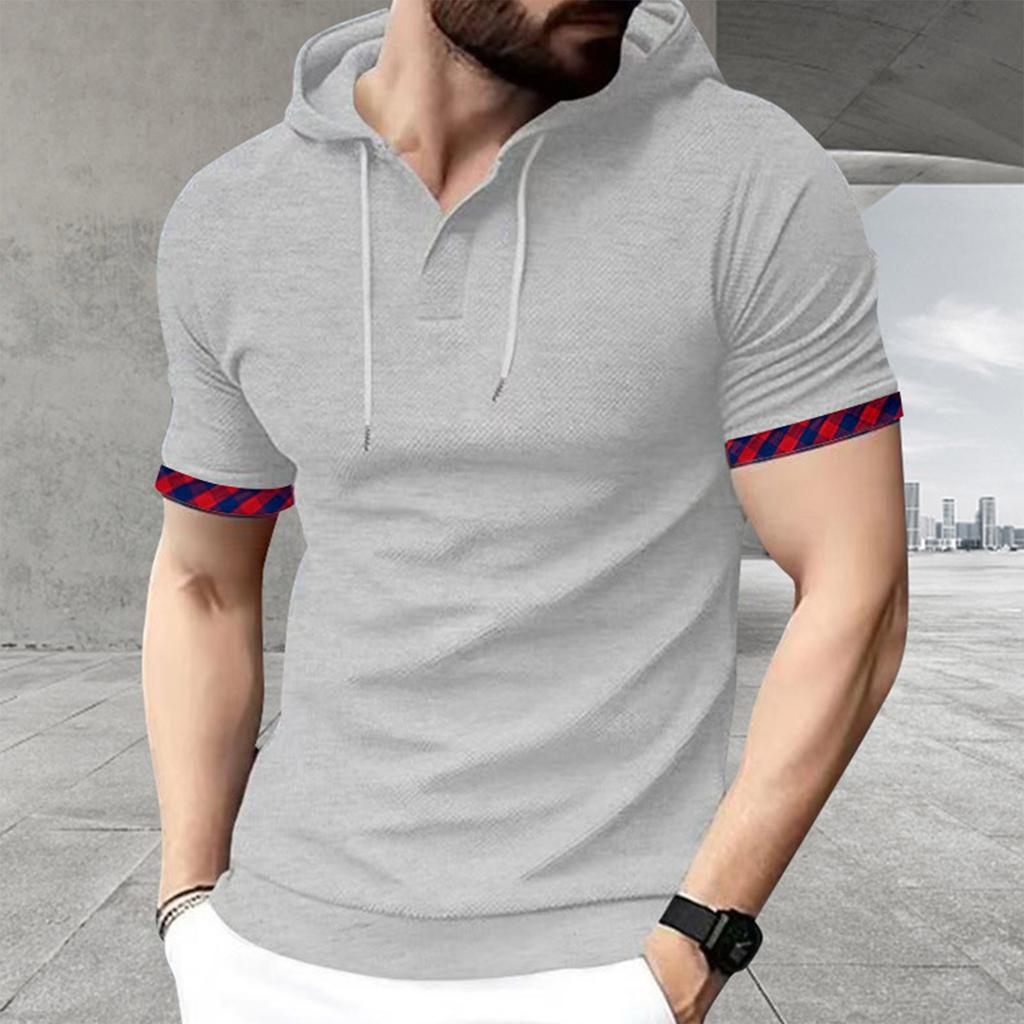 Men's Plus Size Hooded Short-Sleeve Casual Sports Top