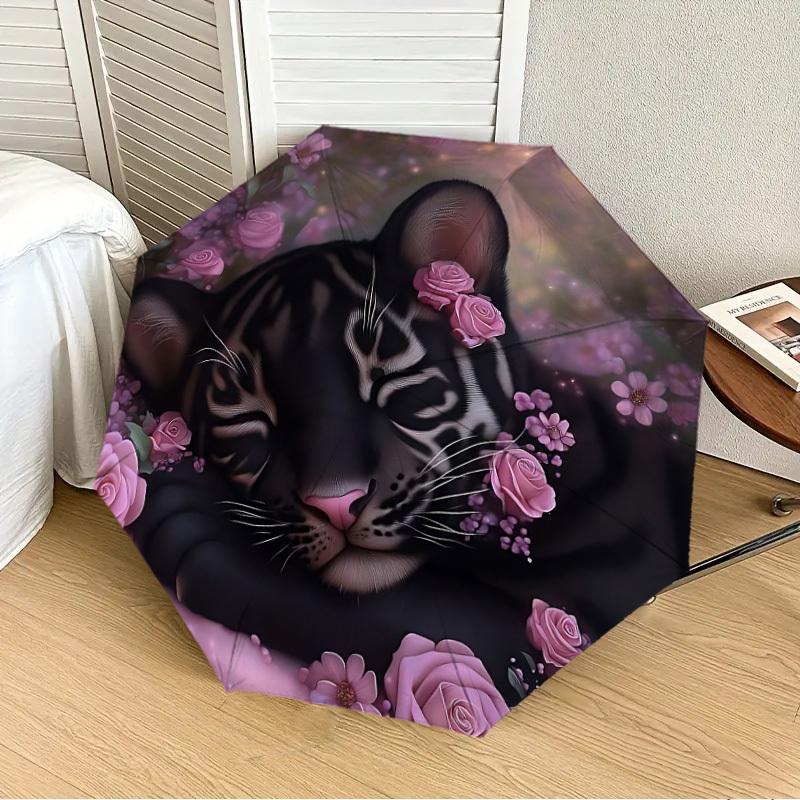 

1PC Black Tiger Roses Automatic 8-Bone Folding Umbrella - Durable Polyester & Iron Frame,Userfriendly Operation yy250929167